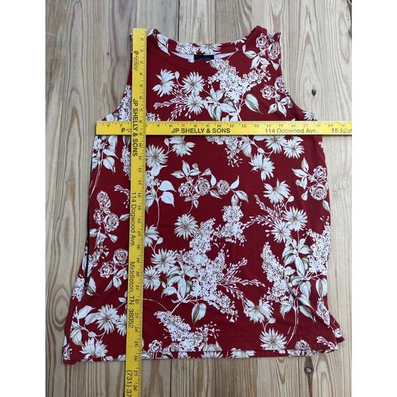 J Jill Wearever Womens Floral Tank Top Red Beige Boho Cottagecore Travel M - Picture 6 of 7
